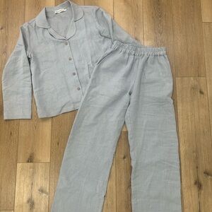 Light Blue Linen Button-Up Shirt and Pants Set